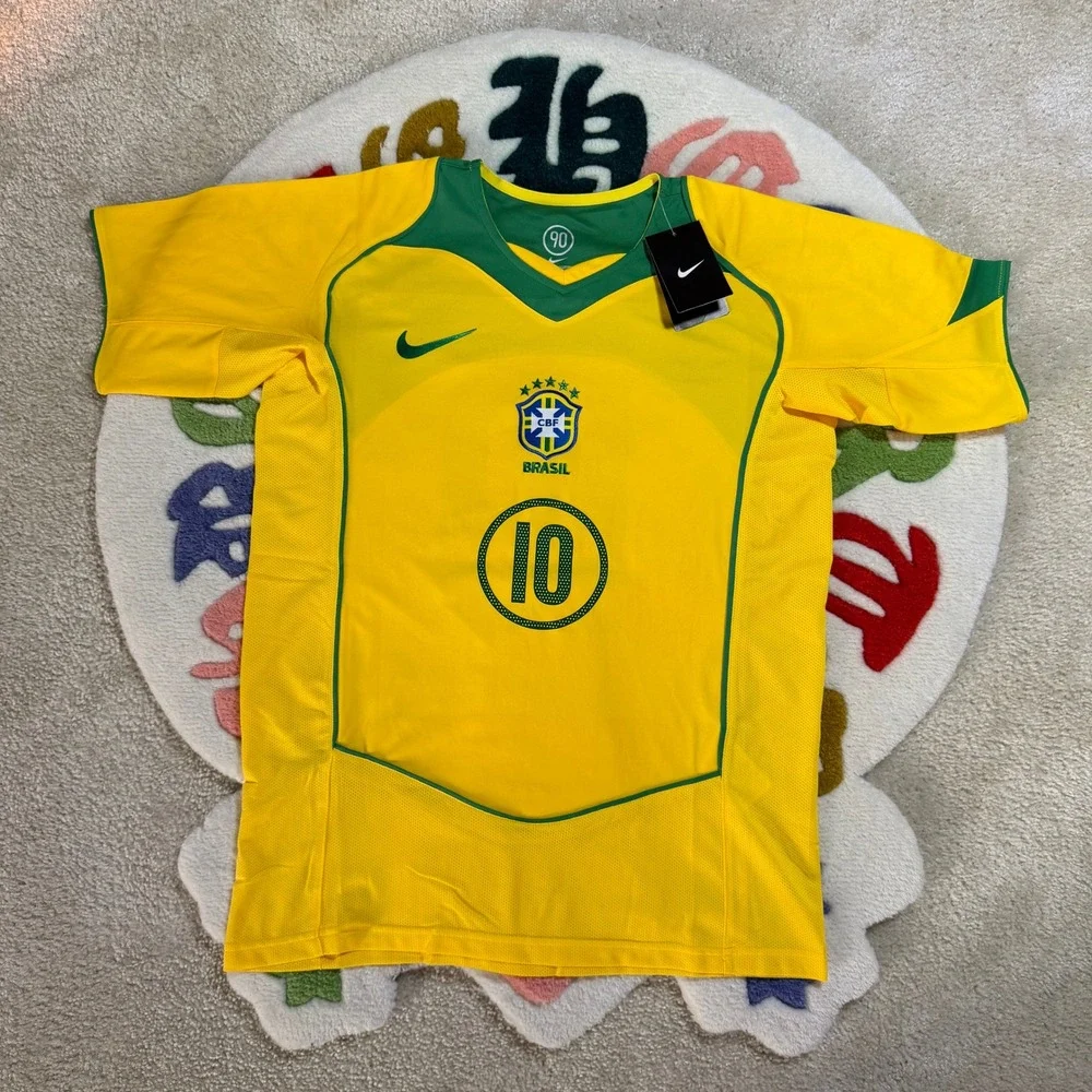 Nike Brazil Ronaldinho 10 Soccer Jersey Yellow Green Mens M Player Version NWT